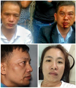 Human rights defenders injured after attacks. Clockwise from top: Lawyers Le Van Luan and Tran Thu Nam; Nguyen Ngoc Nhu Quynh; Nguyen Van Dai.