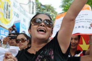 Ms. Bui Thi Minh Hang at one of numerous peaceful anti-China protests in Hanoi